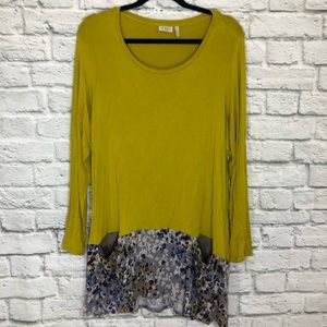 LOGO Mustard Yellow Purple Floral Print Tunic Top